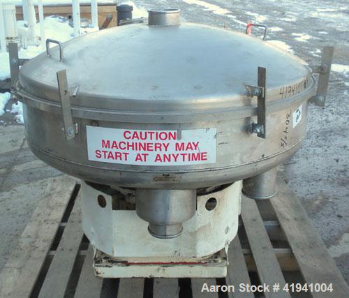 Used Gump Pneumatic In-Line Screener, model CP-32, 304 stainless steel. 36" diameter, 13 psig operating pressure. (2) screens, 11 square feet total screen area. 2’’ rotary screening motion. 4" end bo...