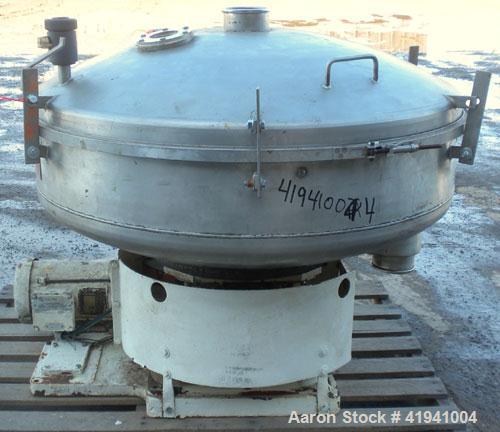 Used Gump Pneumatic In-Line Screener, model CP-32, 304 stainless steel. 36" diameter, 13 psig operating pressure. (2) screens, 11 square feet total screen area. 2’’ rotary screening motion. 4" end bo...