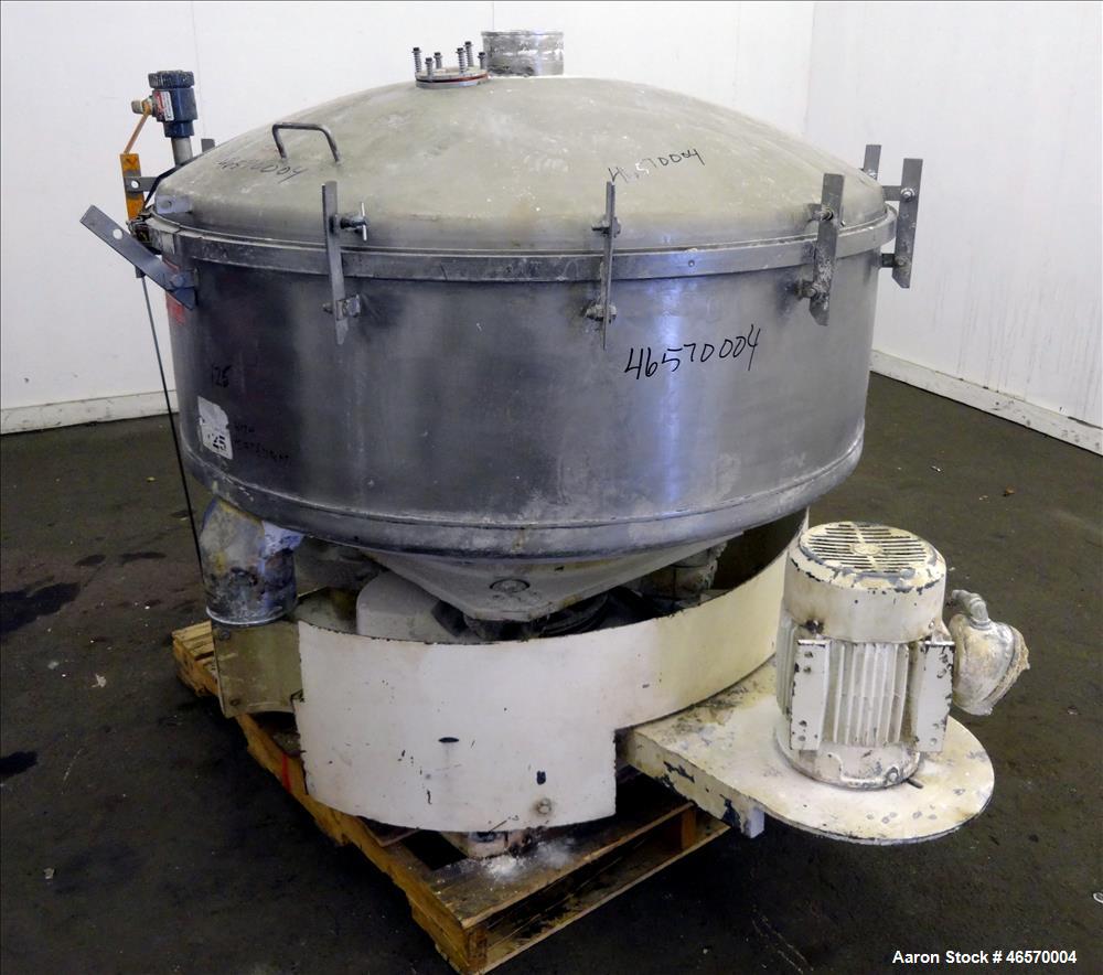 Used Gump Pneumatic Inline Screener, Model CP-43, 304 Stainless Steel. 43" Diameter, approximate 33 square foot total screen area, (2) screen, operating at 13 psig. Approximate 6" inlet, 5" outlet. D...