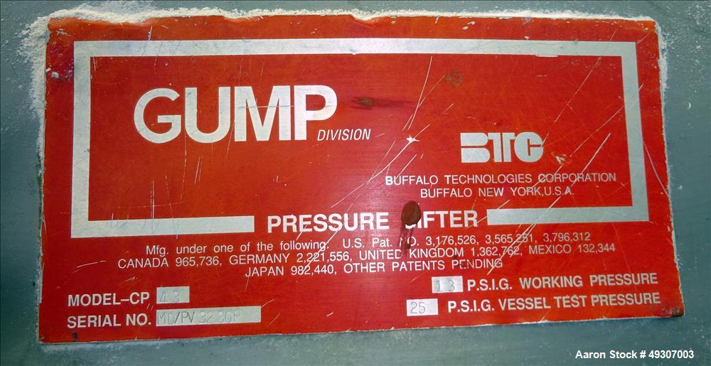 Used Gump Pneumatic Inline Screener, Model CP-43, 304 Stainless Steel.