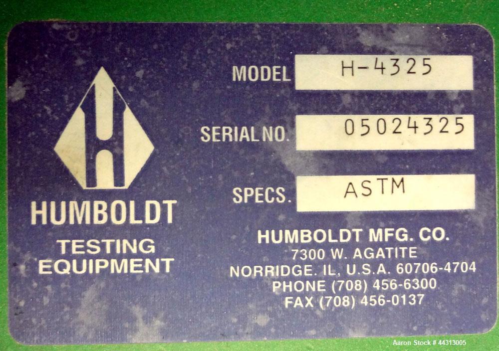 Used Humboldt Motorized Sieve Shaker, Model H-4325, Carbon Steel. No sieves included. Designed for use with 3”, 5”, and 8” sieves. Can handle up to (10) 8”, (12) 5”, and (16) 3” full height sieves, a...