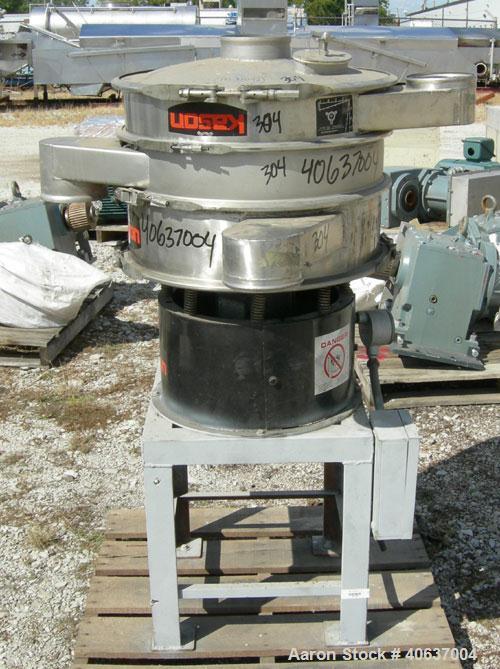 Used Kason Screener, Model K24-1-SS, 304 Stainless Steel.  24" diameter, double deck, 3 separation.  Stainless steel top cover.  Driven by a 1/3 HP, 3/60/230/460 Volt, 1725 RPM motor.  Mounted on a c...