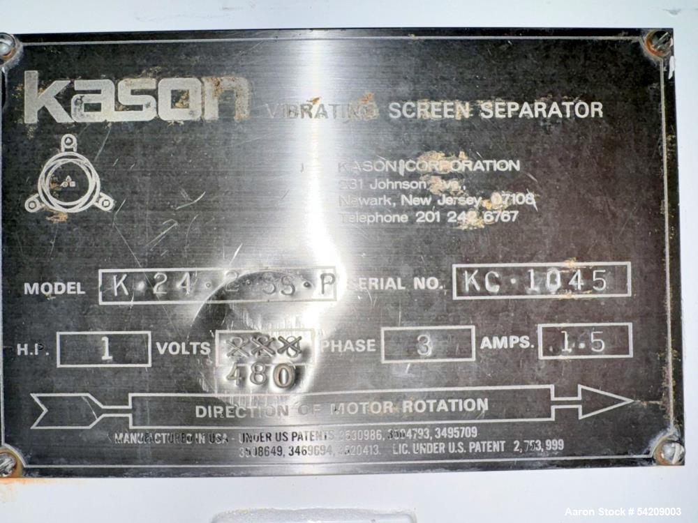 Used Kason Portable 24" Stainless Steel Screener, Model K-24-2-SS-P, Serial# KC-1045. With assorted decks, rings & screen.