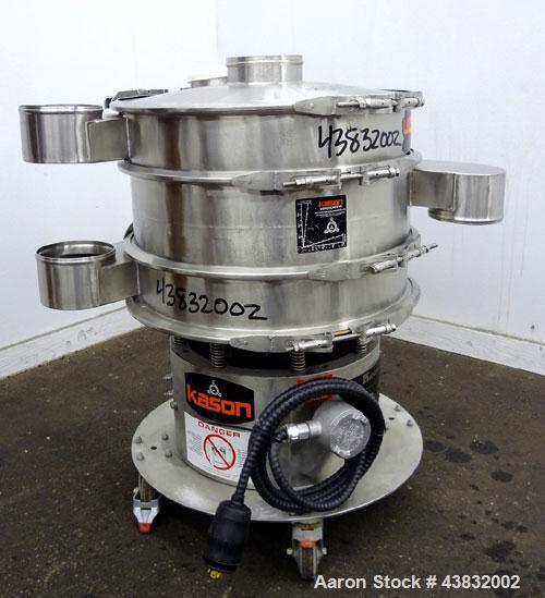 Used Kason Screener, Model K24-2-SS, 304 Stainless Steel. 24” Diameter, double deck, 3 separation. Stainless steel top cover. Driven by a 1/3hp, 3/60/575 volt, 1200 rpm motor. Mounted on a stainless ...