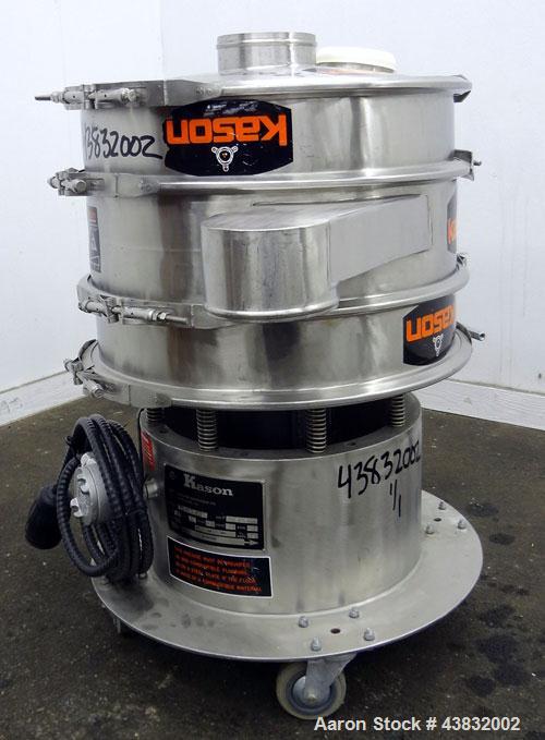 Used Kason Screener, Model K24-2-SS, 304 Stainless Steel. 24” Diameter, double deck, 3 separation. Stainless steel top cover. Driven by a 1/3hp, 3/60/575 volt, 1200 rpm motor. Mounted on a stainless ...