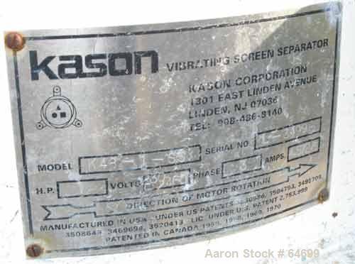 Used- Kason Sifter, Model K48-1-SS, Carbon Steel. 48" Diameter single deck, 2 separation, 1 hp motor, 230/460 volt, mounted ...