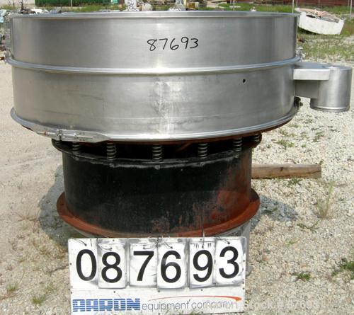 Used Kason Screener, Model K-60-1-SS, Stainless Steel. 60" Diameter, single deck, 2 separation. No top cover or motor. Mounted on a carbon steel base with stainless steel legs.