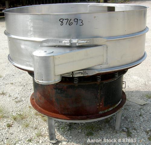 Used Kason Screener, Model K-60-1-SS, Stainless Steel. 60" Diameter, single deck, 2 separation. No top cover or motor. Mounted on a carbon steel base with stainless steel legs.