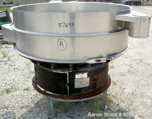 Used Kason Screener, Model K-60-1-SS, Stainless Steel. 60" Diameter, single deck, 2 separation. No top cover or motor. Mounted on a carbon steel base with stainless steel legs.