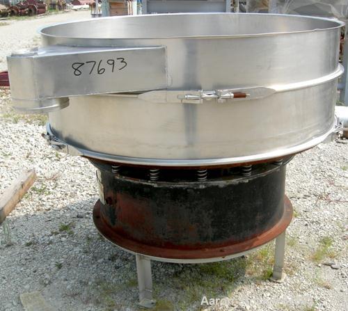 Used Kason Screener, Model K-60-1-SS, Stainless Steel. 60" Diameter, single deck, 2 separation. No top cover or motor. Mounted on a carbon steel base with stainless steel legs.