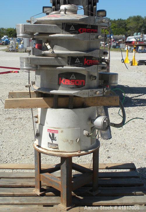 Used Kason Screener, Model K18-3-SS, 304 stainless steel. 18" diameter, triple deck, 4 separation. Stainless steel top cover. Driven by a 1/3 hp, 3/60/230/460 volt, 1140 rpm motor. Mounted on a carbo...