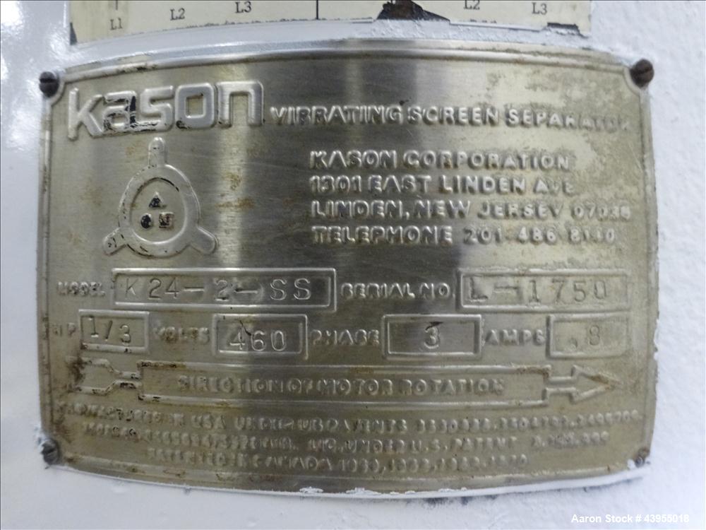 Used Kason Screener, Model K24-2-SS, 304 Stainless Steel.