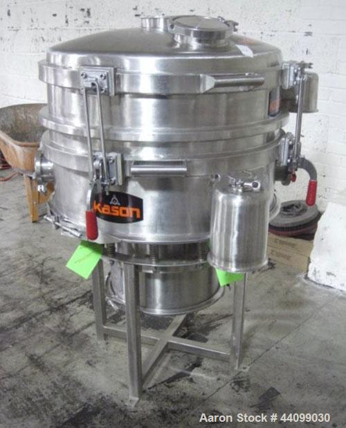 Used Kason 30" single deck screener, model K30-1-316LSS, # SC-1404, 316L stainless steel construction, (1) 4" sanitary with (2) 6" openings on top, (2) 4" side openings, 1/2 hp, 460V, 3 phase, serial...