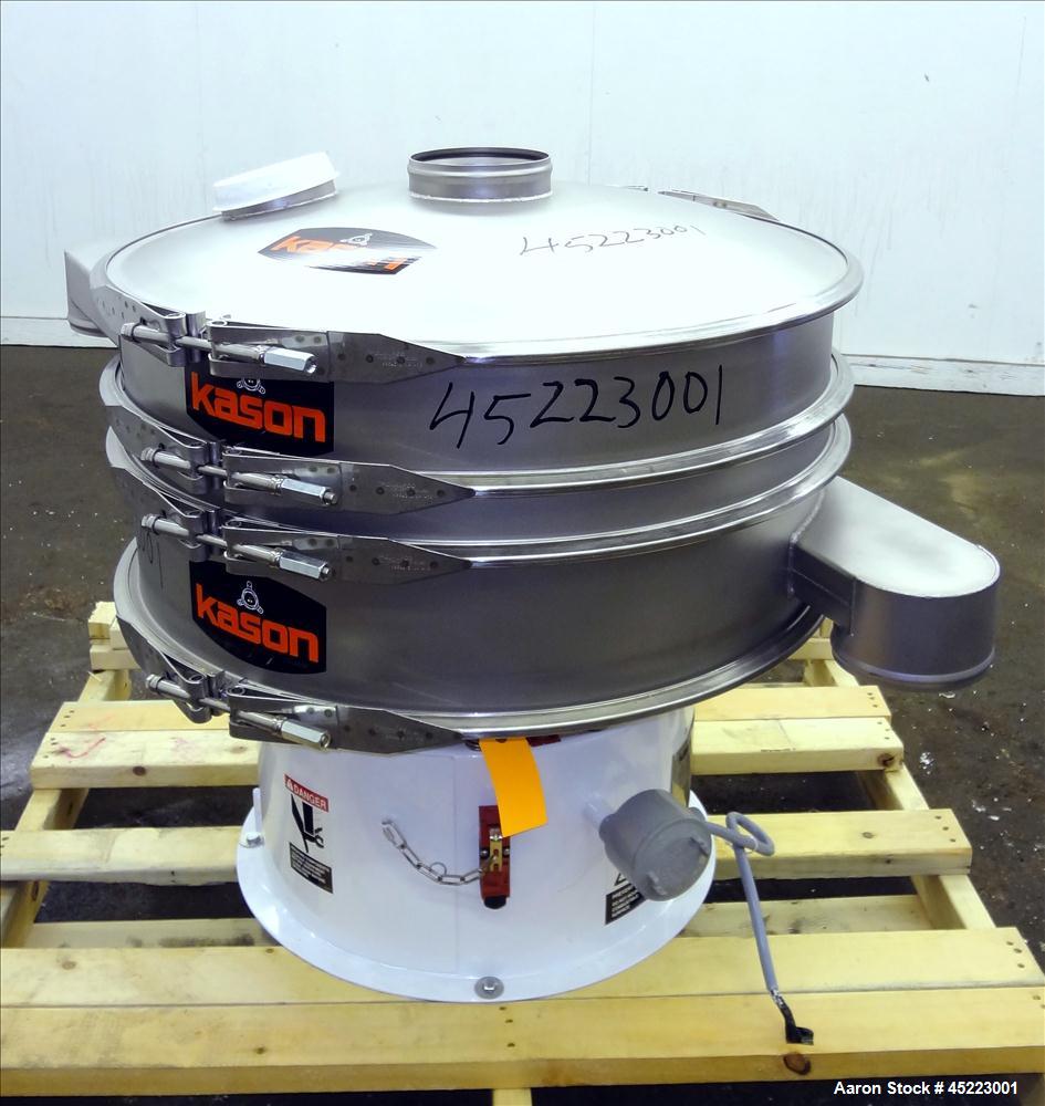 Unused- Kason VibroScreen Separator / Sifter, Model K30-1-SS, 304 Stainless Steel. 30" Diameter, single deck, 2 separation with ball deck and top cover. Driven by a 1/3 hp, 3/60/230/460 volt, 1200 rp...
