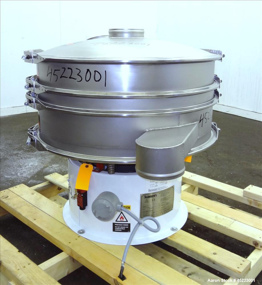 Unused- Kason VibroScreen Separator / Sifter, Model K30-1-SS, 304 Stainless Steel. 30" Diameter, single deck, 2 separation with ball deck and top cover. Driven by a 1/3 hp, 3/60/230/460 volt, 1200 rp...