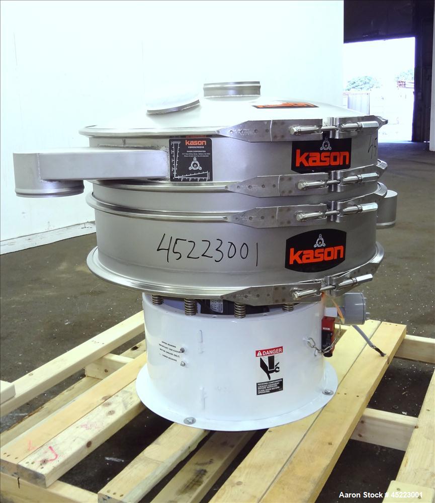 Unused- Kason VibroScreen Separator / Sifter, Model K30-1-SS, 304 Stainless Steel. 30" Diameter, single deck, 2 separation with ball deck and top cover. Driven by a 1/3 hp, 3/60/230/460 volt, 1200 rp...