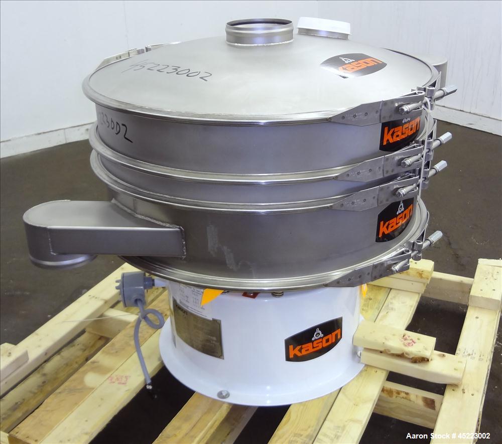 Unused- Kason VibroScreen Separator / Sifter, Model K30-1-SS, 304 Stainless Steel. 30" Diameter, single deck, 2 separation with ball deck and top cover. Driven by a 1/3hp, 3/60/230/460 volt, 1200 rpm...
