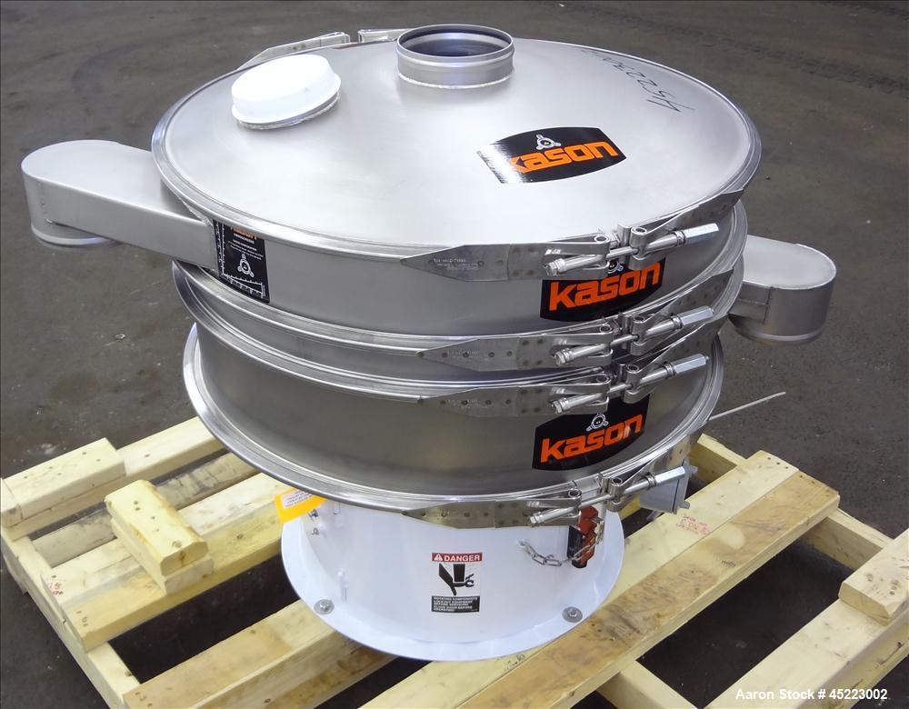 Unused- Kason VibroScreen Separator / Sifter, Model K30-1-SS, 304 Stainless Steel. 30" Diameter, single deck, 2 separation with ball deck and top cover. Driven by a 1/3hp, 3/60/230/460 volt, 1200 rpm...