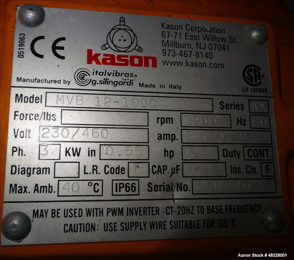 Used Kason Screener, Model K30-1-SS, 304 Stainless Steel.
