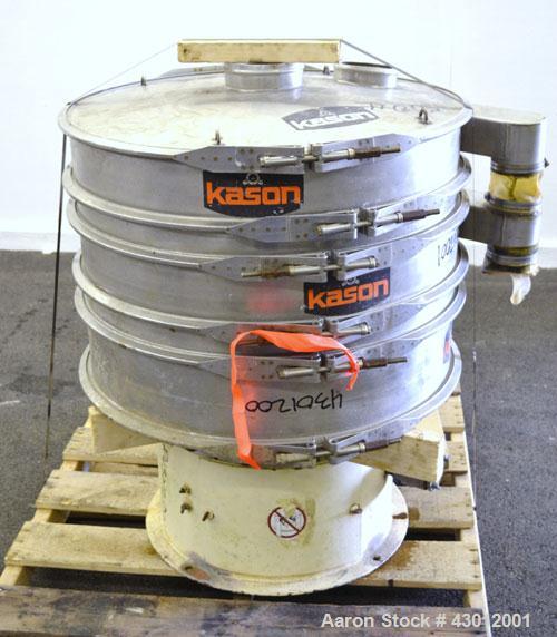 Used Kason Screener, Model K30-2-SS, 304 Stainless Steel. 30" Diameter, double deck, 3 separation. Stainless steel top cover. Driven by a 1/3 hp, 3/60/230/460 volt, 1140 rpm motor. Mounted on a carbo...