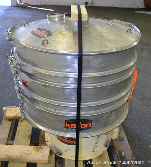 Used Kason Screener, Model K30-2-SS, 304 Stainless Steel. 30" Diameter, double deck, 3 separation. Stainless steel top cover. Driven by a 1/3 hp, 3/60/230/460 volt, 1140 rpm motor. Mounted on a carbo...