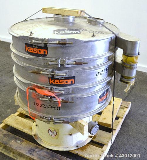 Used Kason Screener, Model K30-2-SS, 304 Stainless Steel. 30" Diameter, double deck, 3 separation. Stainless steel top cover. Driven by a 1/3 hp, 3/60/230/460 volt, 1140 rpm motor. Mounted on a carbo...