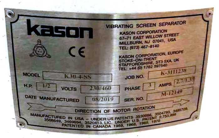 Unused- Kason Quadruple Deck Gap-Free Vibratory Screen
