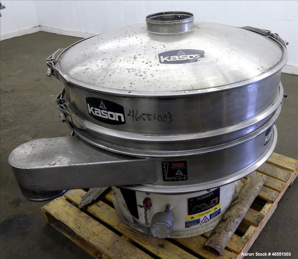 Used Kason Screener, Model K40-1-CS/SS, 304 Stainless Steel. 40" Diameter, single deck, 2 separation. Stainless steel top cover. Driven by a 1/3hp, 3/60/575 volt, 1200 rpm motor. Mounted on a carbon ...