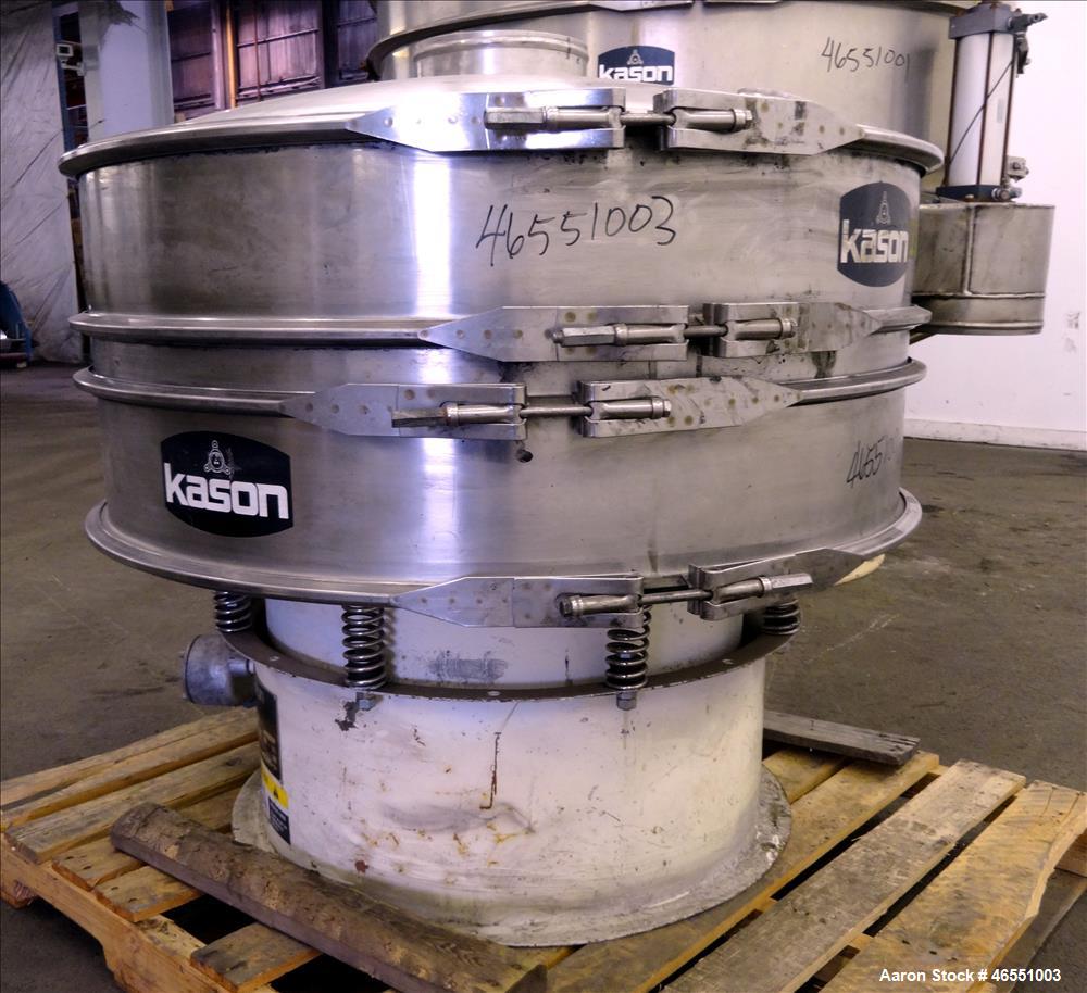 Used Kason Screener, Model K40-1-CS/SS, 304 Stainless Steel. 40" Diameter, single deck, 2 separation. Stainless steel top cover. Driven by a 1/3hp, 3/60/575 volt, 1200 rpm motor. Mounted on a carbon ...