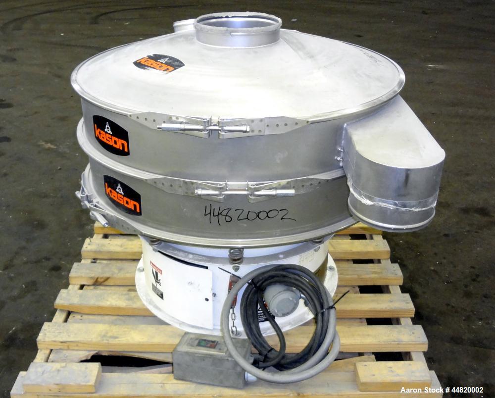 Used Kason Screener, Model K40-1-CS, 304 Stainless Steel. 40" Diameter, single deck, 2 separation. Stainless steel top cover. Driven by a 1/2hp, 3/60/230/460 volt, 1200 rpm motor. Mounted on a carbon...