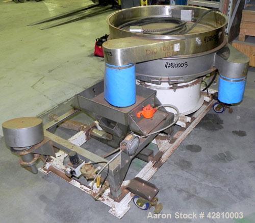 Used Kason Screener, Model K-40-1-SS, 304 Stainless Steel. 40" Diameter, single deck, 2 separation, no top cover. Driven by a 1/2hp, 3/60/230/460 volt, 1200 rpm motor. Mounted on a carbon steel base....