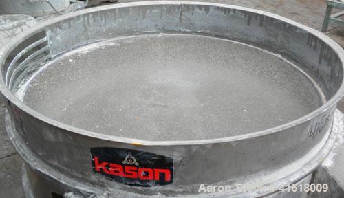 Used Kason Vibrating Screen Separator, Model K40-2-SS, 304 Stainless Steel. 40" diameter, single deck, 2 separation, no top cover. Driven by a 1/3 hp, 3/60/230/460 volt, 1140 rpm motor. Mounted on a ...