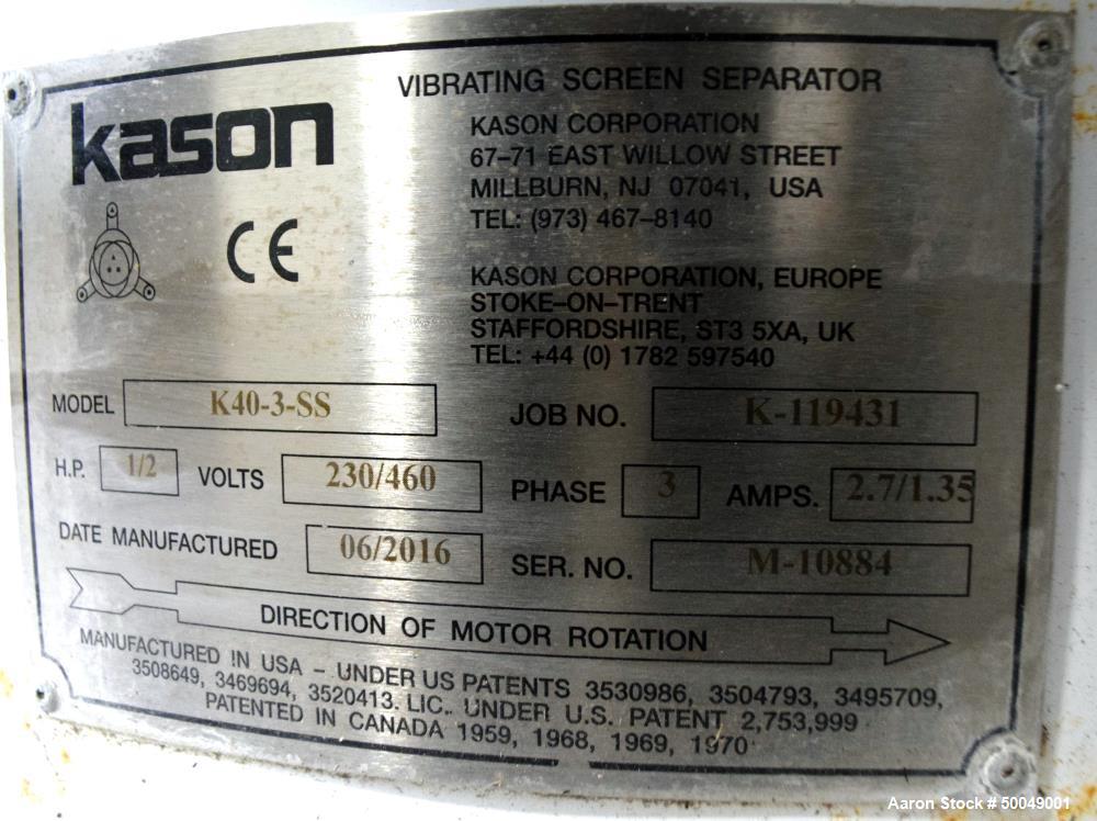 Used Kason 40" Vibra Screen, Model K40-3-SS