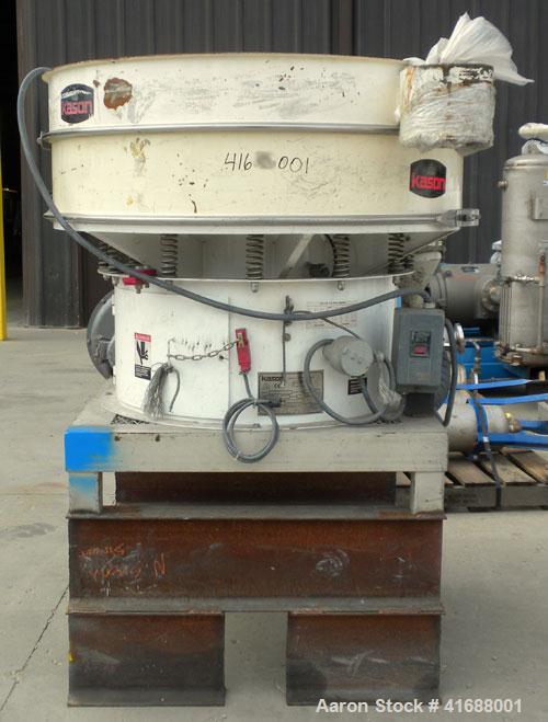 Used Kason Vibratory Separator, model K48-1-CS, carbon steel. 48" diameter, single deck, 2 separation. No top cover. Driven by a 1 hp, 3/60/230/460 volt motor.  Mounted on a carbon steel I-beam base.