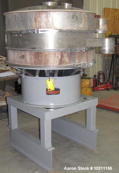 Used- Kason Screener, Model K48-1-S-S, Stainless Steel.  48" Diameter, two deck, three separation with top cover.  Driven by...