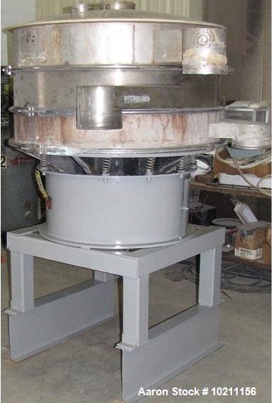 Used- Kason Screener, Model K48-1-S-S, Stainless Steel.  48" Diameter, two deck, three separation with top cover.  Driven by...