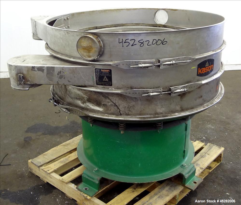 Used Kason Screener, Model K48-1-SS, 304 Stainless Steel. 48" Diameter, double deck, 3 separation, no cover. Driven by 2.5hp, 3/60/230/460 volt, 1200 rpm motor. Mounted on a carbon steel base. Serial...