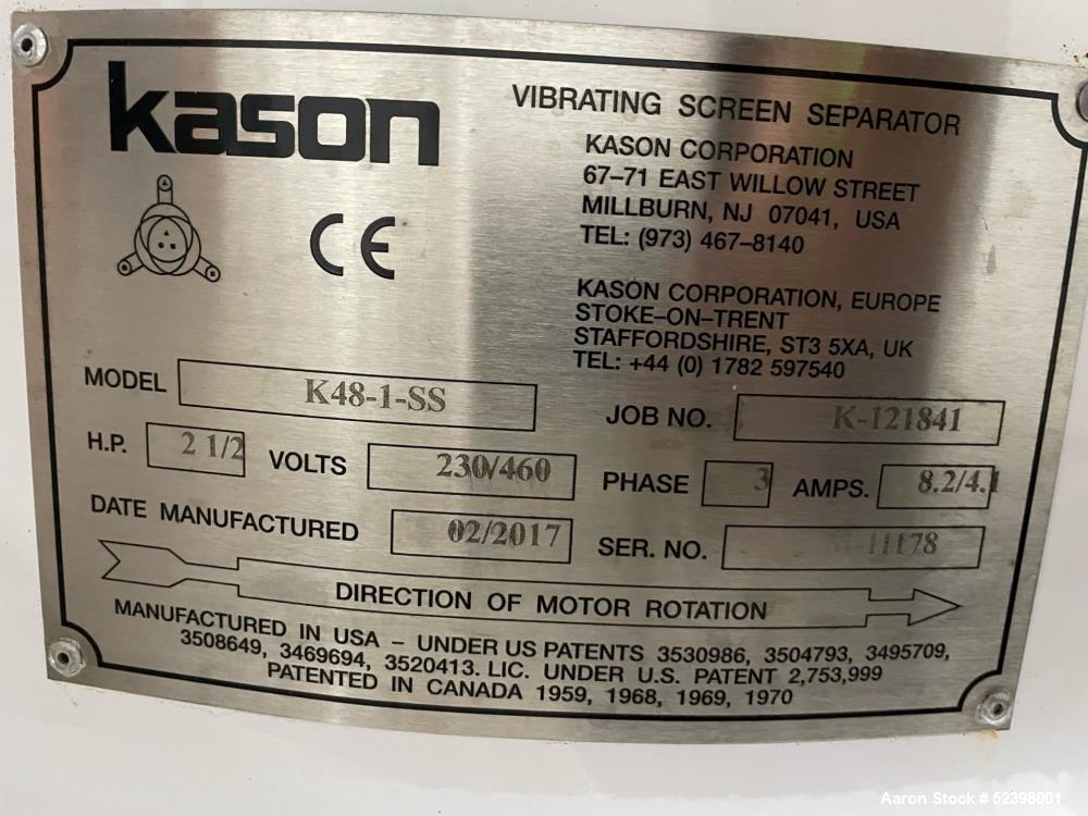 Kason Vibrating Screen Separator, Model K48-1-SS