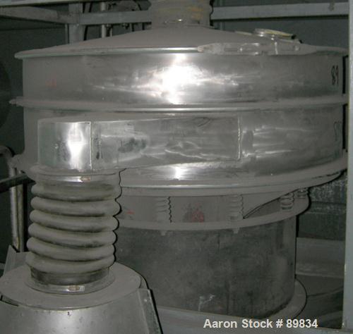 USED: Kason screener, model K48-1-SS, stainless steel. 48" diameter, single deck, 2 separation with top cover. Driven by a 1 hp, 3/60/230/460 volt motor. Mounted on a carbon steel frame.