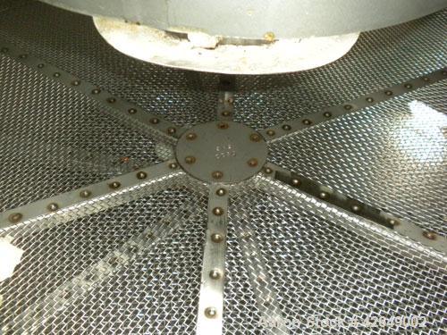 Used Kason Vibrating Screener, Model K48-1PS-SS, 304 Stainless Steel. 48" Diameter, single deck, 2 separation. Stainless steel top cover. Driven by a 2.5 hp, 3/60/230/460 volt motor. Mounted on a car...