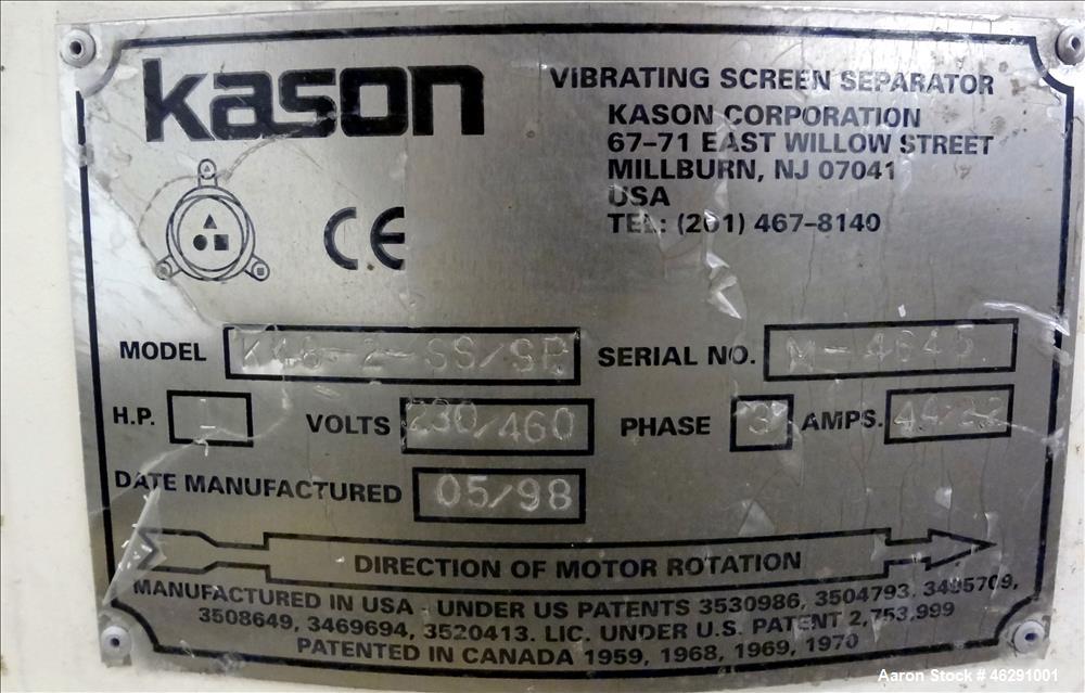 Used Kason 48" Vibra Screen, Model K48-2-SS/SP