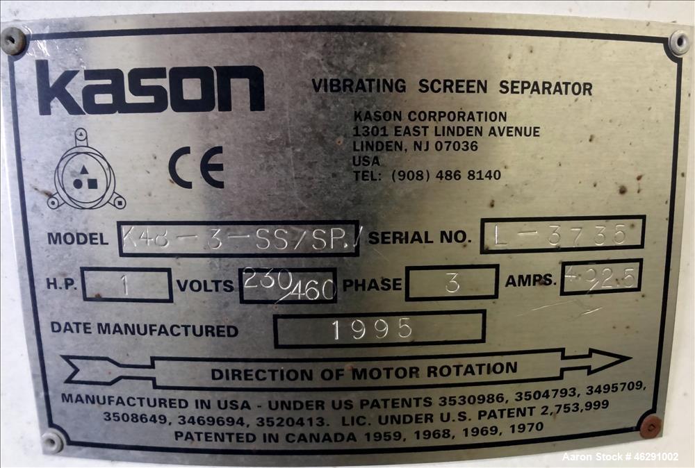 Used- Kason 48" Vibra Screen, Model K48-3-SS/SP