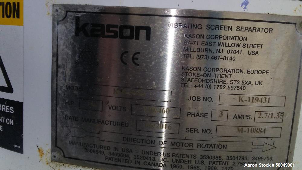 Used- Kason 40" Vibra Screen, Model K40-3-SS