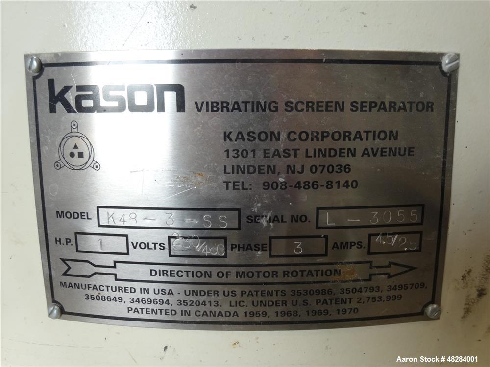 Used Kason 48" Circular Screener, Model K48-3-SS, 304 Stainless Steel.