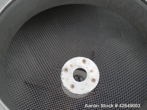 Used Kason Flo-Thru Vibrating Screener, Model K48-FT-SS, 304 Stainless Steel. 48" Diameter, single deck, 2 separation. Stainless steel top cover. Driven by (2) .91 hp, 3/60/230/460 volt, 1200 rpm gyr...