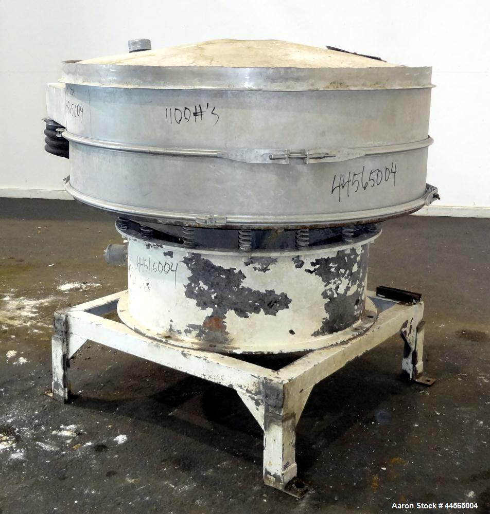 Used Kason Screener, Model K60-1-SS, 304 Stainless Steel. 60" Diameter, single deck, 2 separation. Stainless steel top cover. Driven by a 1hp, 3/60/230/460 volt motor. Mounted on a carbon steel base ...