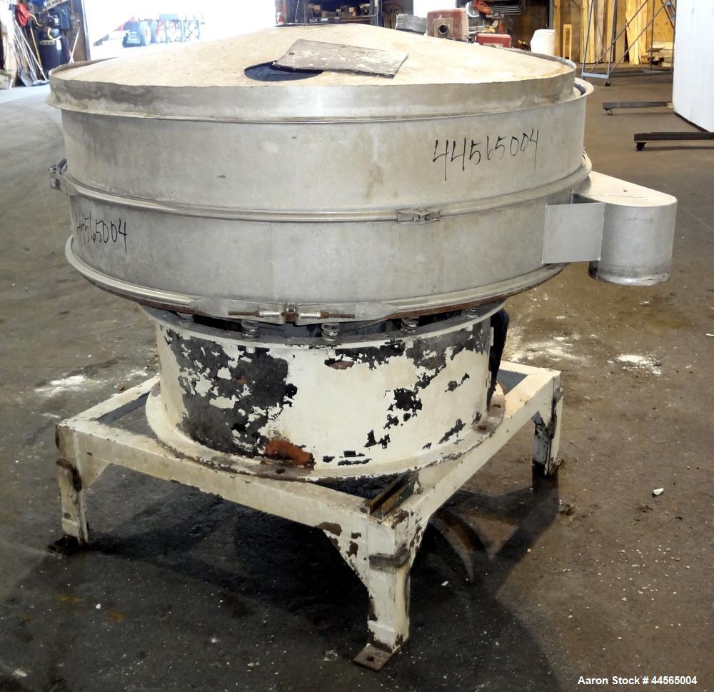 Used Kason Screener, Model K60-1-SS, 304 Stainless Steel. 60" Diameter, single deck, 2 separation. Stainless steel top cover. Driven by a 1hp, 3/60/230/460 volt motor. Mounted on a carbon steel base ...