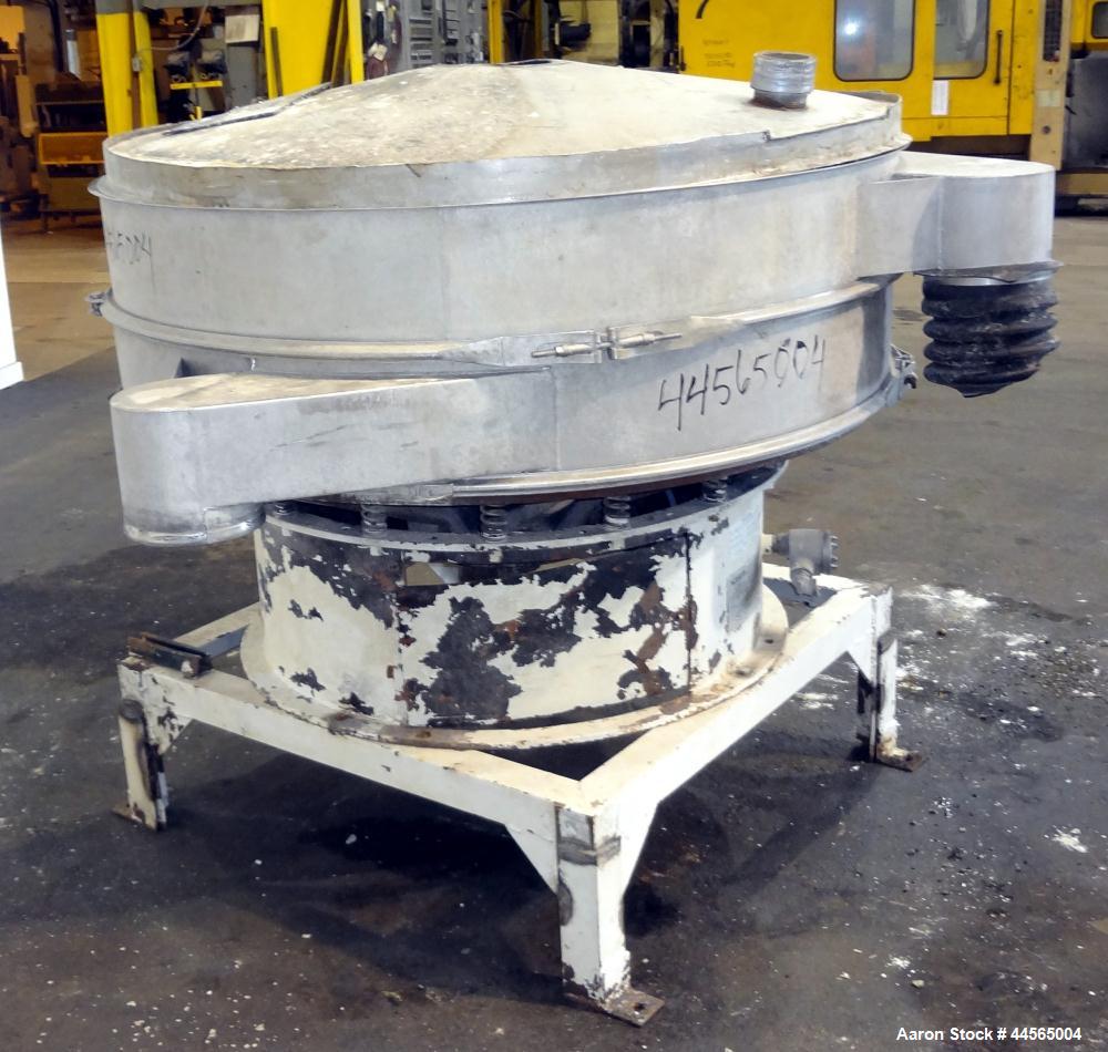 Used Kason Screener, Model K60-1-SS, 304 Stainless Steel. 60" Diameter, single deck, 2 separation. Stainless steel top cover. Driven by a 1hp, 3/60/230/460 volt motor. Mounted on a carbon steel base ...