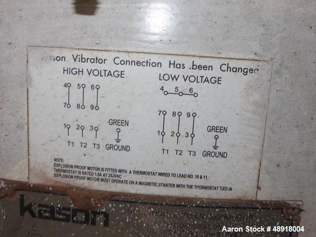 Usado- Modelo Kason Screeners 
 K60-2-CS. Accionado por un motor de 2-1/2hp 3/60/230/460v. 7.3/3.65 amperios. Serie# M-8402
