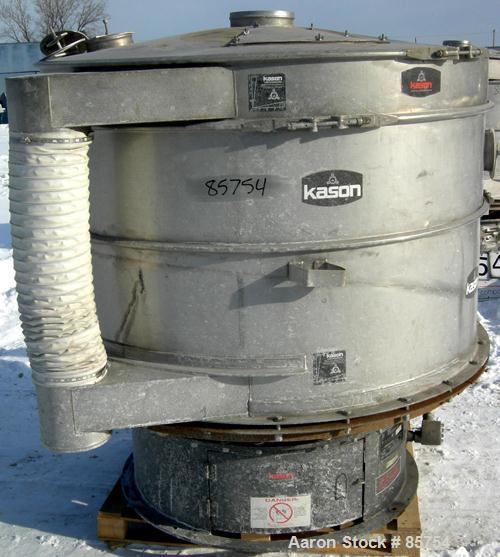 USED: Kason high capacity recycle clarifier/screener, model K60-2-SS, 304 stainless steel. 60" diameter, double deck, 3 separation, includes top cover. Driven by a 1 hp, 3/60/575 volt, 1200 rpm motor...